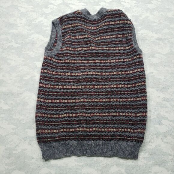 Northern Isles Vest Mens Large Gray Red Striped Button Up 100% Wool Grandpa Core - Picture 8 of 12